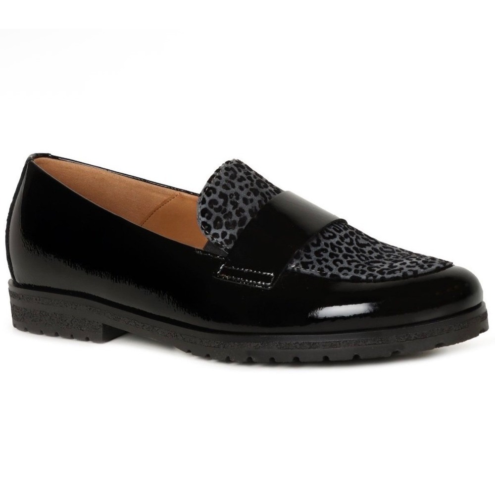 Gabor Elder Womens Black Patent Leopard Loafers Shoes Size 10.5